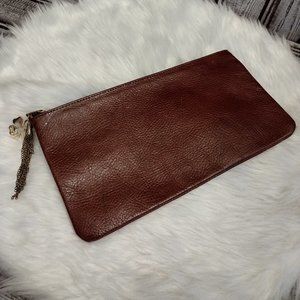 Moss Mills | Ox Blood Red Leather Clutch Wristlet Four Leaf Clover Charm